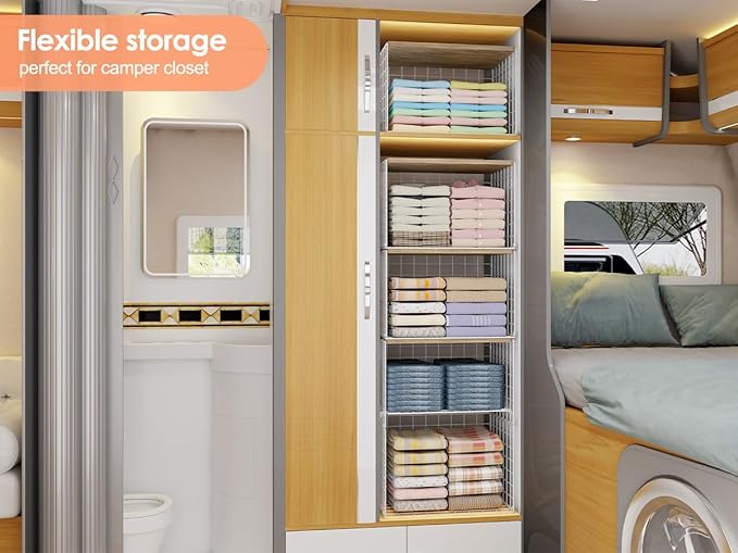 5 Pack Extra-Long Closet Organizers and Storage with Ajustable Shelf, Stackable Closet Shelf Organizer, Double Storage Design Clothes Storage Cube/Bin Organizer for Wardrobe, Space-Saving, White