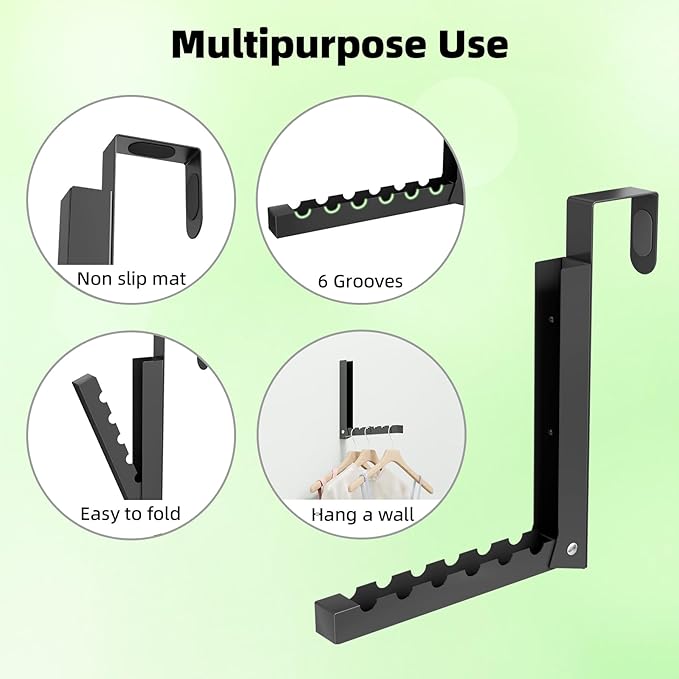 BAKON Over The Door Hanger Folding Clothes Drying Rack, Folding Hanging Coat Rack for Indoor Laundry Room Compact Small Space Foldable Portable Clothing Hanger Hook Collapsible- 2 Pack(Black)