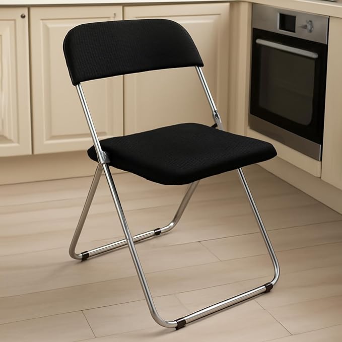 Dust-Proof Folding Chair Covers 2 Piece Set Backrest & Seat Cushion Cover for Office Meeting，Household，Computer，Party (Black, One Size)