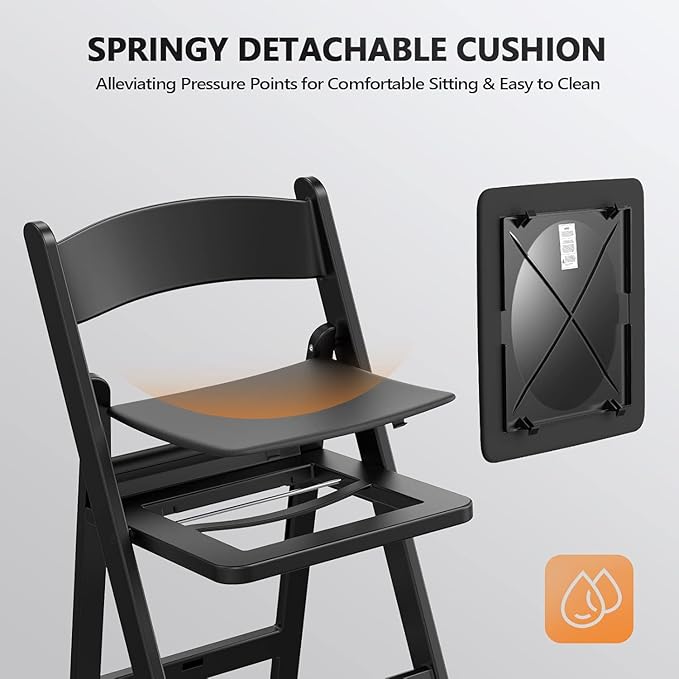 VINGLI Black Resin Folding Chair with Padded Cushion, Set of 1, Plastic Foldable Seat for Indoor & Outdoor Use, Comfortable Design for Events, Parties & Home (1, Black, M)