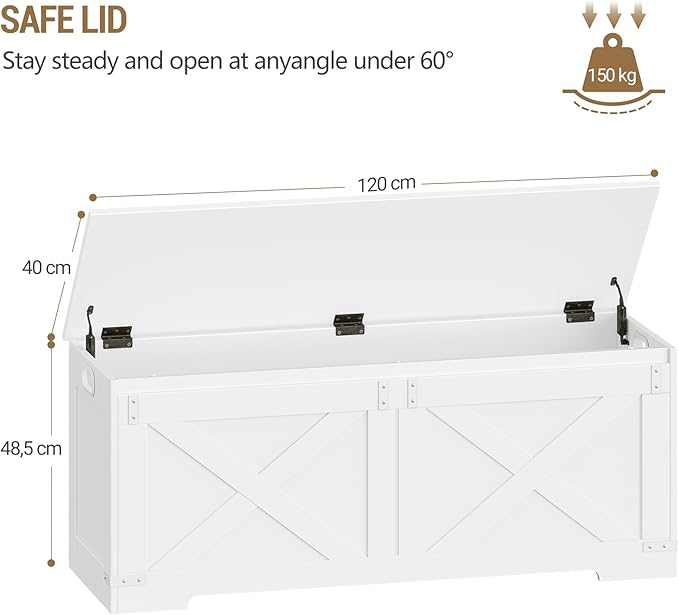 Hzuaneri 47.2" Storage Chest, Large Storage Trunk with 2 Hinges, Farmhouse Wooden Box Bench, Lift-Top Organizer Chest, Entryway Trunk for Bedroom, Living Room, White SB12103X