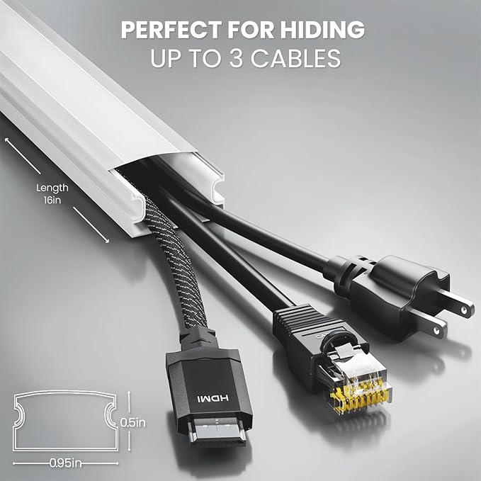 EVEO Cord Hider - 300” Cord Cover Wall Cable Hider, Cable Concealer, Wire Hiders for TV on Wall. Cable Management, Cord Hider Cable Raceway Wire Covers for Cords (Black, Medium)