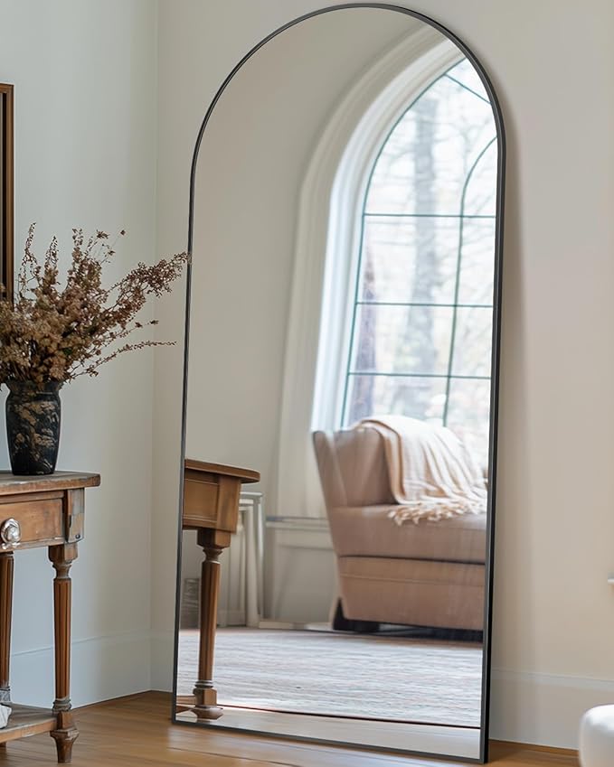 Antok Arched Full Length Mirror, 71"x28" Black Metal Frame Floor Mirror for Bedroom Living Room, Freestanding/Wall Mount/Leaning