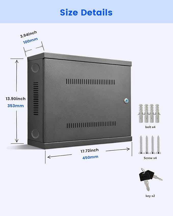 Heavy Duty DVR Lock Box & NVR Enclosure, Lockable Steel Cabinet for CCTV Security Systems, Wall Mount with Ventilation and Built-in Cable Management
