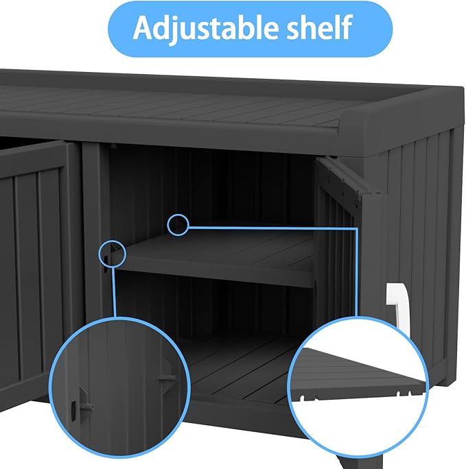3 Doors Shoe Bench, Waterproof & UV-Resistant, Resin Shoe Cabinet Indoor & Outdoor Use, Entryway Bench with Adjustable Shelves & Hidden Storage Space for Bedroom, Hallway, Grey