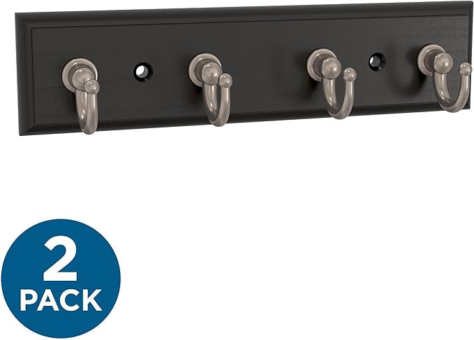 Franklin Brass Key Tidy (2-Pack) Matte Black Holder 7' Wall Mount Small Item Rack 4 Hooks for Wall, Hallway, Entry Keychain Rail Organizer B46711K-218-R2