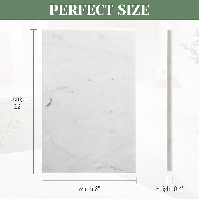 Natural Marble Cutting Boards for Kitchen - 12" x 8" White Marble Cheese & Charcuterie Serving Board - Stone Cutting Board & Pastry Slab - Premium Stone Kitchen Tray Gift for Counter