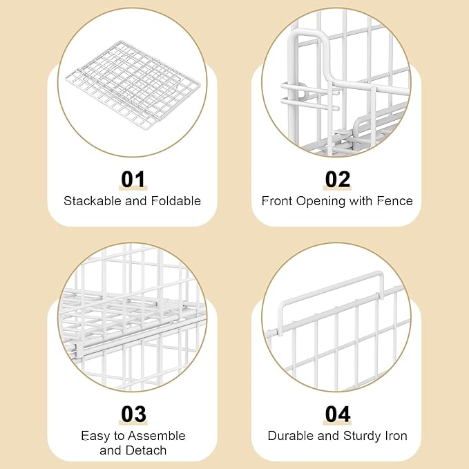 4-Tier Stackable Closet Organizers and Storage Basket - Foldable Closet Shelf Organizer System, Sturdy Metal Space-Saving Clothes Storage Bins for Wardrobe, White