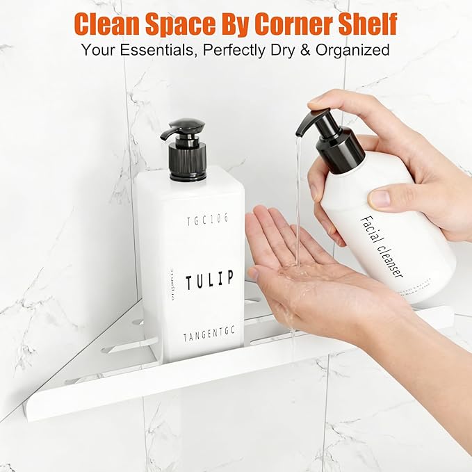 Fikoksol Shower Caddy, 4 Pack Bathroom Corner Shelf, Triangle Shelf Storage for Bathroom Shower, White Metal Shower Shelf & Rustproof Wall Mounted Adheisve Glue Organizer Accessories and Essentials