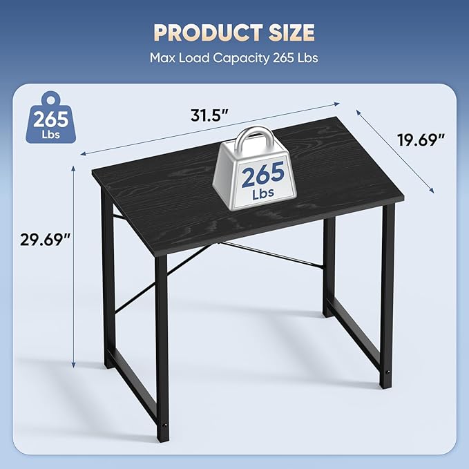 DUMOS 31 Inch Small Computer Desk for Home Office, Gaming Writing Desks for Bedroom Modern Study Work Table Simple Style Workstation with Reinforcement Structure, Black