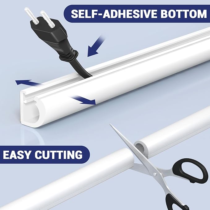 78 in Cord Hider Wall, Wire Covers for Cords on Wall, Flexible Cable Concealer for Cable Hider, Self-Adhesive Silicone Wire Hider for TV Powers Home Office, W0.59inxH0.39in, White