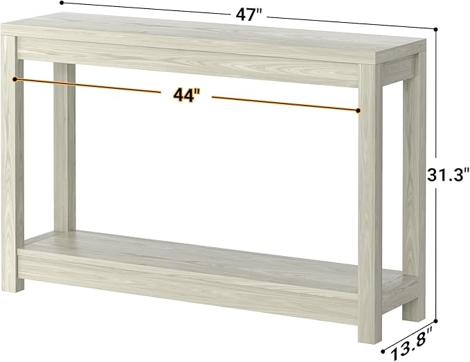 Besiost 47" Farmhouse Wood Entryway Table Narrow Console Table with Storage Behind Couch Sofa Table with Shelves Entry Way Table with Open Storage,Classical Washed Oak