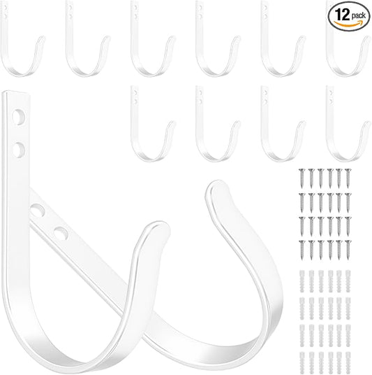 12 Pcs Wall Hooks for Hanging, Large Coat Hooks Wall Mount, Heavy Duty Screw in Metal Hooks for Wall (22LB), Towel Hooks for Bathrooms, Door, Mudroom, Backpack, Clothes, Closet, Purses, White