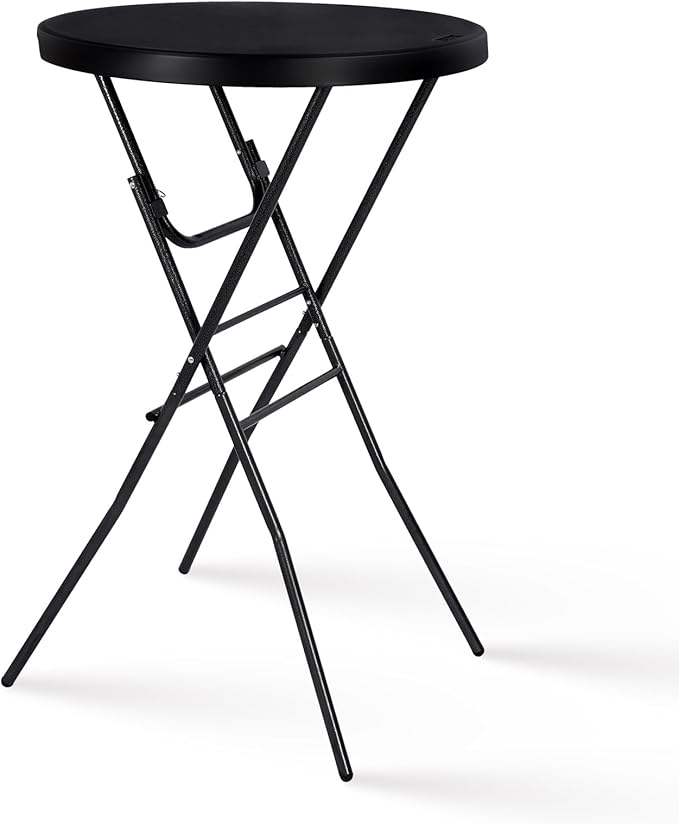 Byliable Cocktail Table 28in High Top Round Folding Indoor Outdoor, Plastic Bar Height Foldable Bistro Tall Table for Party, Patio, Dining Room, Kitchen, Events, Removable Locking Legs, Black