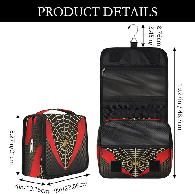 AUUXVA Kids Hanging Toiletry Bag for Boys - Waterproof Travel Cosmetic Organizer Makeup Pouch for Girls Shower Wash Bags with Hanging Hook Toiletries Storage Bag(Spider Web)
