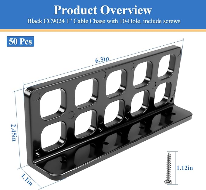 50 Pcs Cable Chase-Wire Bracket Fits NMB Electrical Cord Organized Management, Cable Support Wire Bracket Holder W/Screws, NM Cable Support Organizer, Electrical Wire Dispenser,1-Inch 10-Hole Diameter