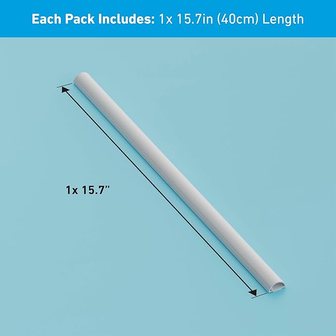 D-Line 15.7in TV Cord Hider, Patented Half Round Cable Cover, Hide Wall Mount TV Wires, Hinged One-Piece Cable Concealer, Adhesive, Decorative Raceway - 0.78in W x 0.39in H x 15.7in L - White