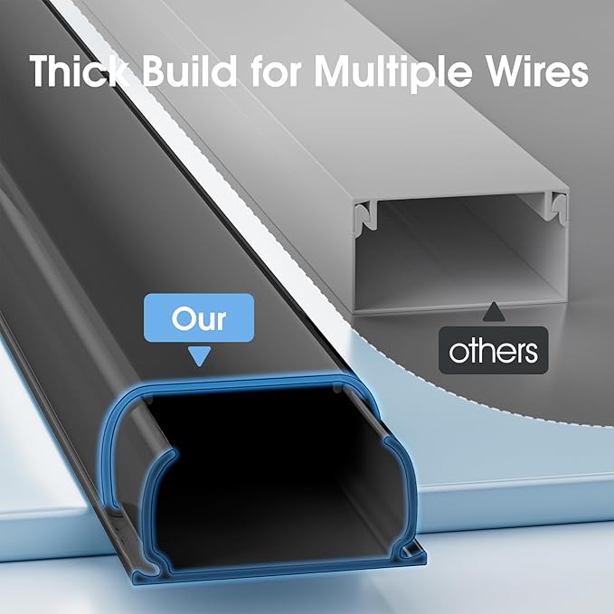Large Cord Hider - 47in Wire Hiders for TV on Wall, Paintable Cable Hider, X-Large Cable Management Kit, Cord Hiding for Wall, W1.6in H0.8in, Black