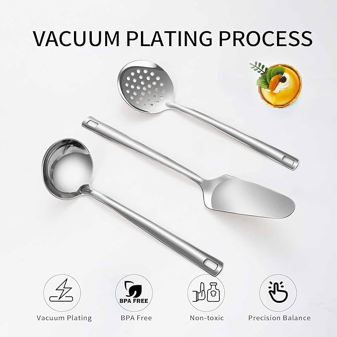 Lazycorner Cooking Utensil Set 11 Pcs Stainless Steel Kitchen Utensils Set Wok Utensils Kitchen Tool Set Spatula Set Heat Resistant Metal Kitchen Tools Ergonomic HandleEasy to Clean Dishwasher Safe