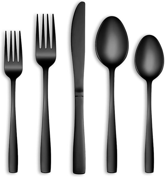 60 Pcs Black Silverware Set, Stainless Steel Flatware Set Service for 12, Mirror Polished Cutlery Utensil Set, Durable Home Kitchen Eating Tableware Set, Include Fork Knife Spoon Set, Dishwasher Safe