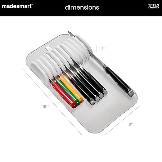 madesmart Large Knife Mat, Soft-Grip In Drawer Knife Organizer for 12 Knives, Non-Slip Kitchen Drawer Storage, Space Saving Knife Block Alternative, Premium