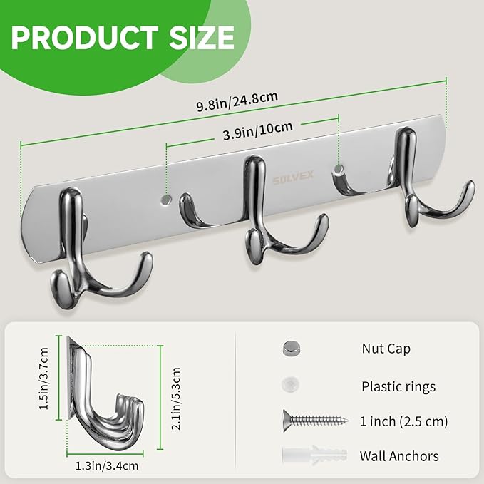 SOLVEX Coat Rack Wall Mount,2 Pack Coat Hooks Wall Mount, Hat Rack Key Holder Bag Hanger for Wall,Wall Hooks for Hanging,Purse Hanger Towel Hooks for Bathroom SP-60301