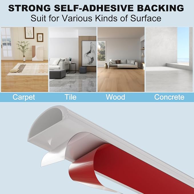 118" Side Buckle Cable Hider Cords,Extension Cord Covers for Wires On Wall,Adhesive Cord Hider for Wall Mount Tv, Wire Channel for Cable Concealer,Cable Raceway Home & Office,White, W 1.08"× H 0.6"