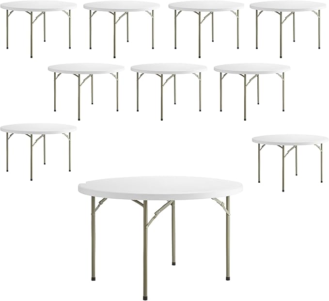 PRO&Family Commercial Round Folding Table, White Top, Powder-Coated Steel Frame, High-Impact Polyethylene Construction, Perfect for Wedding, Party, Shool, Church. (10, 48")