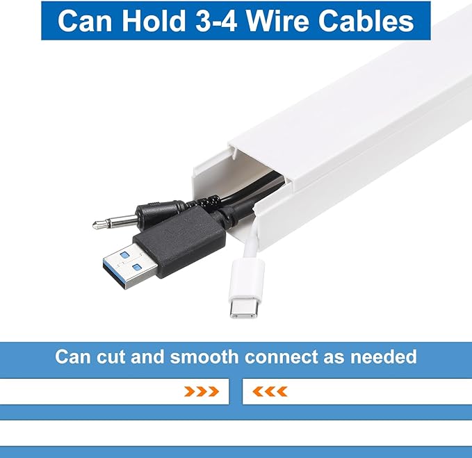 HARFINGTON 5pcs Cord Hider Wall 15inx1.18inx0.8in (LxWxH) PVC Cable Cover Self Adhesive Wire Hider Wall Mounted TV Cable Raceway for Cables Management (75in Total Length),White