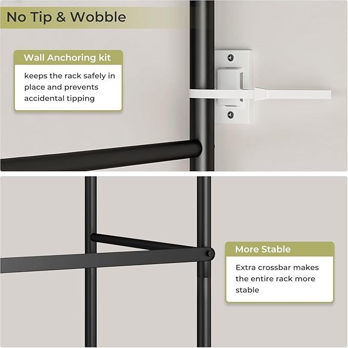 Easi 72" Tall Small Clothes Rack for Small Space, Narrow Rolling Garment Rack with 3-Tier Vinyl Shelves, Lightweight Stable Clothing Rack for Apartment, Bedroom, Laundry Room & Dorm, Black