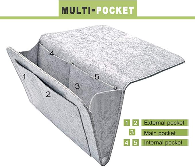 Felt Bedside Caddy Bed Dorm Bunk Organizer Storage Pocket for Organizing Tablet Magazine Phone Small Things Holder (Gray)