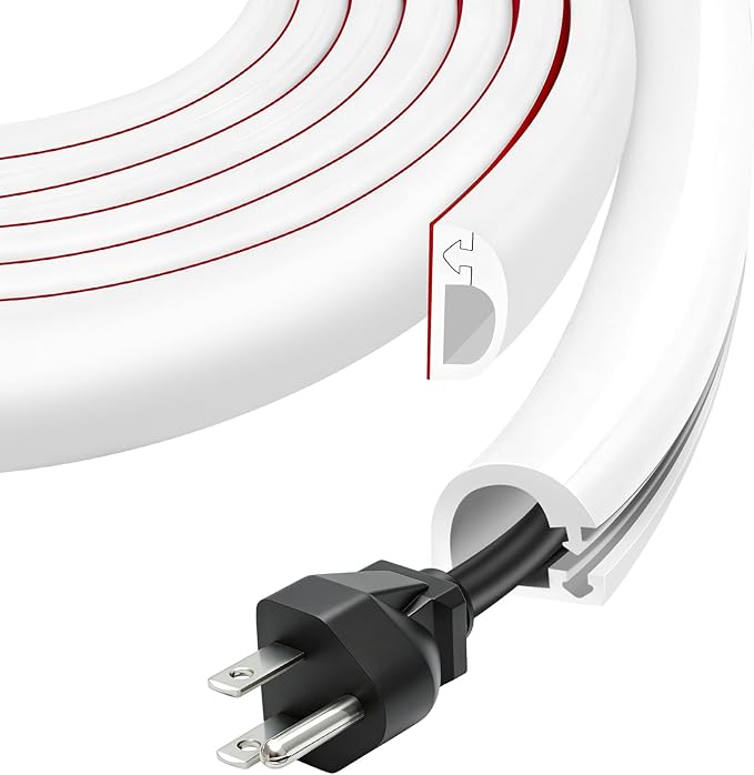 Wall Cord Hider, Flexible Self-Adhesive Wire Cover, Side-Open Cable Raceway for Cords on Wall, Cord Concealer for Mounted TV, Home Theater & Office White
