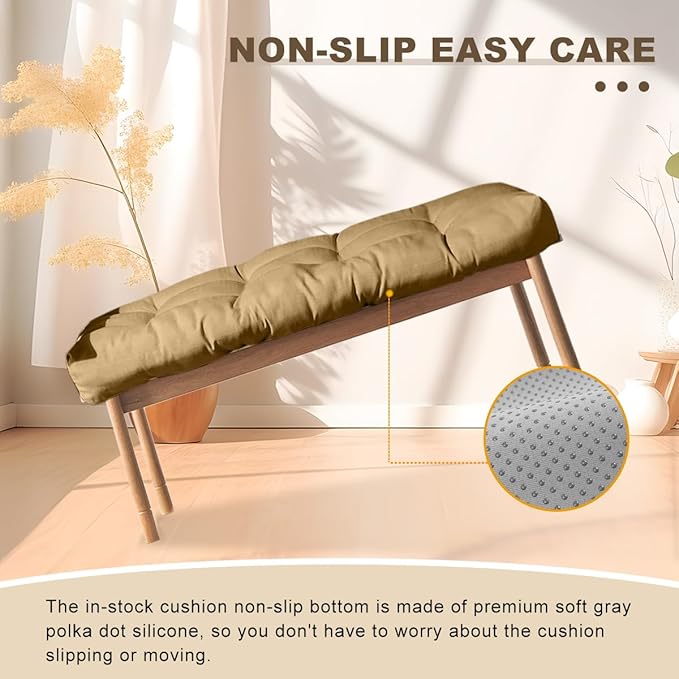 Bench Cushion 54 inches,Indoor/Outdoor Non-Slip Tufted Cushions, Premium Waterproof Linen, Soft Piano Sofa Cushions, High-Density Memory Foam(Coffee-54x16x4in)