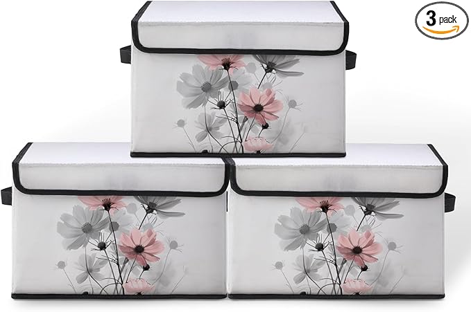 Stackable Storage Bins with Lids,Closet Organizers Fabric Box for Home and Office,Blanket Clothes Organizers,Under Bed Storage Containers 3 Pack