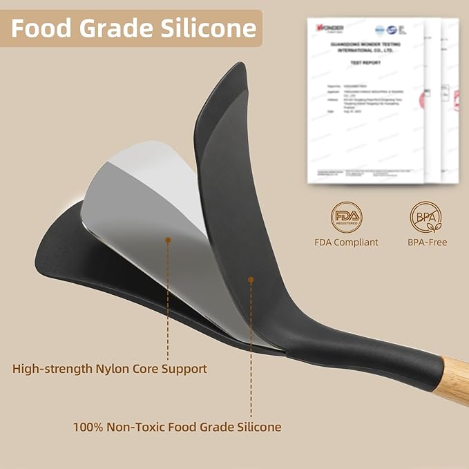 Silicone Cooking Utensils Set, 33PCS/446°F Heat Resistant Food Grade Silicone Kitchen Gadgets, Spatula Set w Holder, for Nonstick Cookware (Black)
