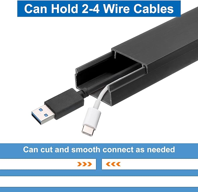 HARFINGTON 5pcs Cord Hider Wall 15inx1.18inx0.6in (LxWxH) PVC Cable Cover Self Adhesive Wire Hider Wall Mounted TV Cable Raceway for Cables Management (75in Total Length),Black