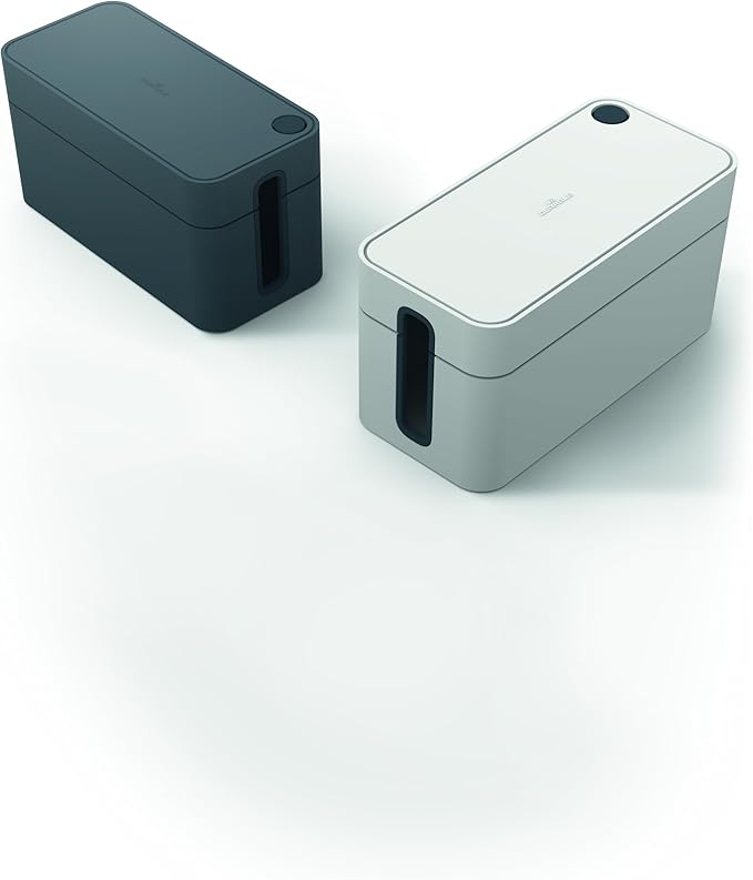 Durable Cavoline Cable Management Box S - Safely Store Power Blocks and Cables - USB Cable Outlet for Charging Devices - Made of Flame Retardant Plastic - Small Box in Gray