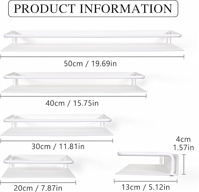 RFOUO 8Inch Small Shelf for Wall, Small Floating Shelf, Black Wall Shelves, Metal Bathroom Shelves, Metal Floating Shelves for Bathroom Bedroom Kitchen (White, 8Inch)