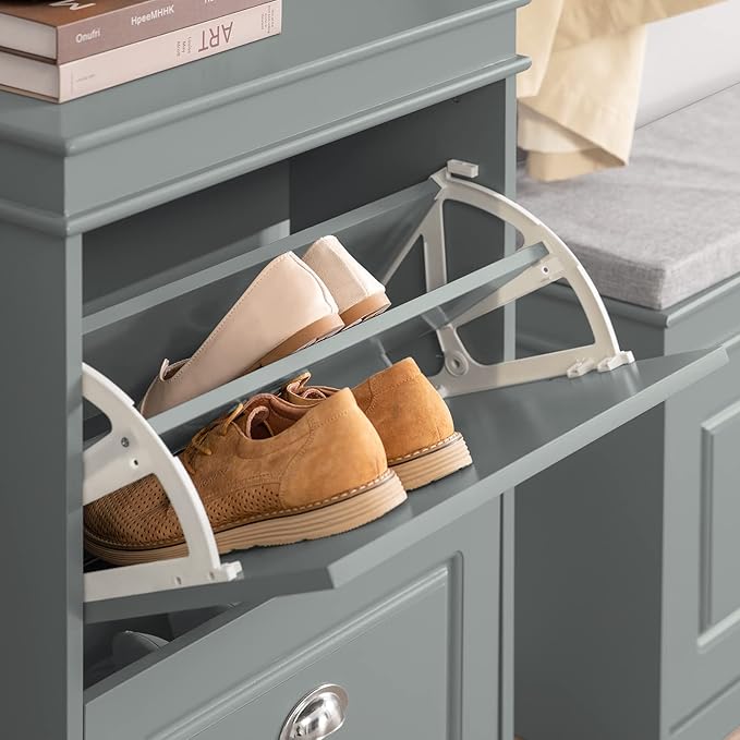 Haotian Small Shoe Cabinet, Grey 2 Flip Drawers Freestanding Shoe Rack, Shoe Storage Cupboard Organizer (9.45" D x 20.87" W x 32.28" H), FSR78-HG
