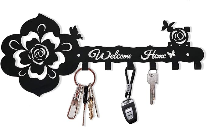 Deveosa Key Hooks Holder for Wall Decorative - Small Black Entryway Welcome Home Sign Key Hanging Hangers Wall Mounted Racks