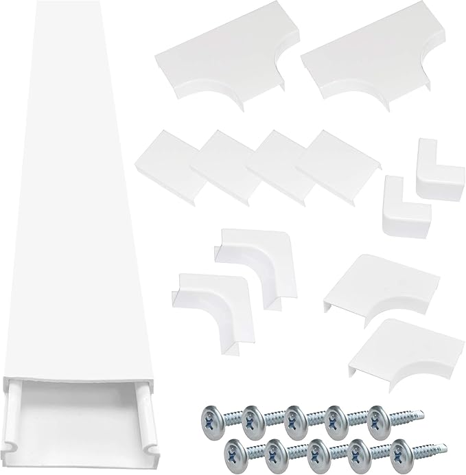 Electriduct Wire Channel Cable Raceway Kit - 25 Feet with Accessories (90 Degree Elbows, Inside and Outside Corners, T Connectors and Joint Covers) - White