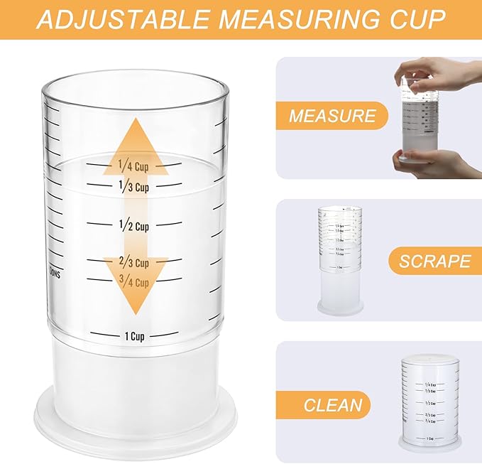 6 Pcs Adjustable Push up Measuring Cup Set Includes 2 Adjustable Measuring Cups and 5 Measurings Spoon for Peanut Butter Liquid Dry Semi Solid Ingredient Home Cooking Tool(6.5 * 10cm)