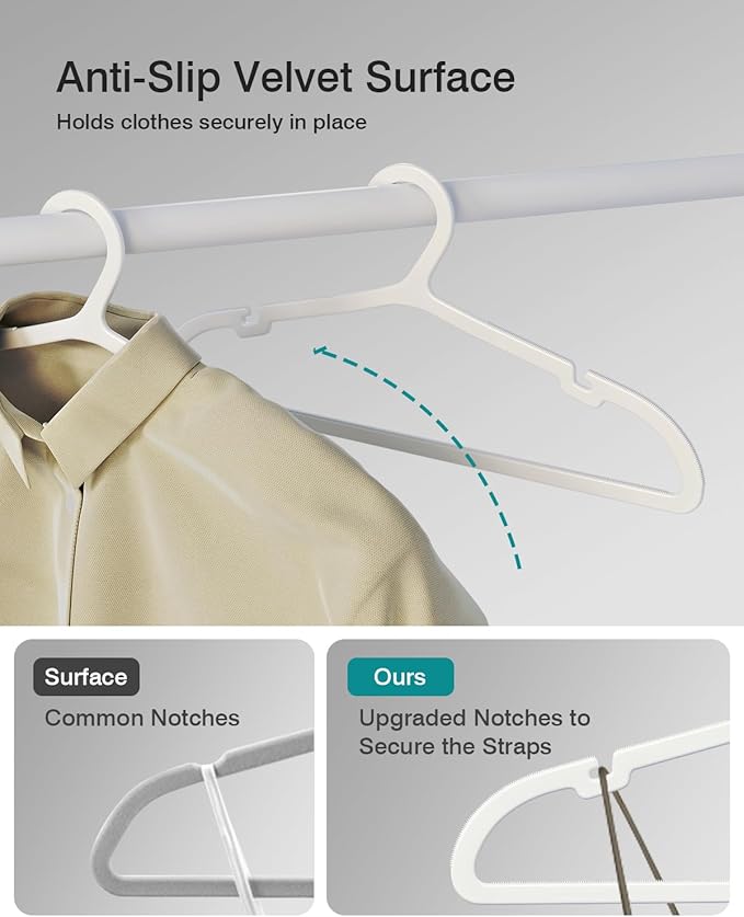 ABHENG 100 Pack Clothes Hangers, Non Slip Plastic Coat Hangers, Space Saving Hangers, Heavy Duty, Hanging Dry Wet Clothes, 16.4" x 8.3", White, UAPY05100W