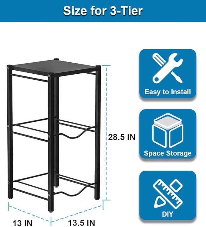 mocomax 5 Gallon Water Jug Rack, 3 Tier Detachable Water Bottle Holder With Storage Shelf, Heavy Duty Water Jug Dispenser Stand Organizer for Kitchen, Office, Home, Black