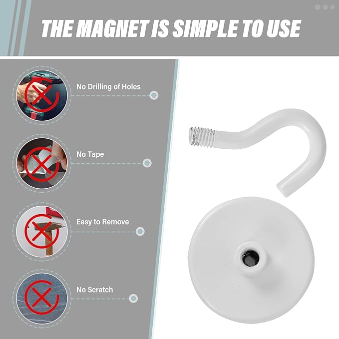 Neosmuk Magnetic Hooks, Heavy Duty 130lb+ Strong Magnet Hook for Cruise Cabins, Cruise Essentials 2026 for Hanging, Metal Wall Refrigerator Hangers (White, 10 Pack)