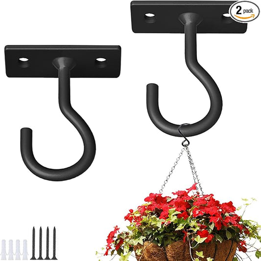 2Pcs 2.5in Ceiling Hooks for Hanging Plants Black