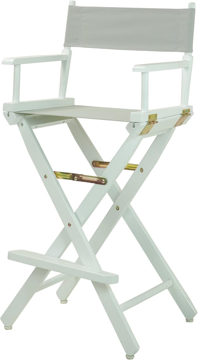 Casual Home Director's Chair ,White Frame/Gray Canvas,30" - Bar Height