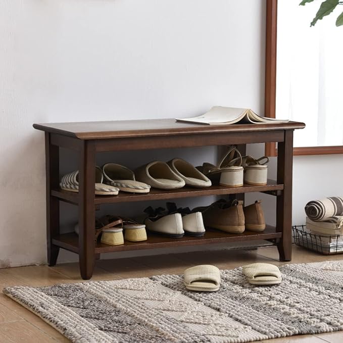 XKZG Shoe Storage Bench Wooden Shoe Rack Bench Rustic Solid Wood Entryway Bench (Brown,31.5")