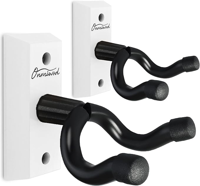 Onmiwod Guitar Wall Mount 2 Pack, White Hardwood Guitar Hanger, U-Shaped Guitar Wall Hanger Mount, Guitar Holder Hook Stand Wall for Acoustic, Electric Guitar, Banjo, Bass, for Guitar Player Men Boy