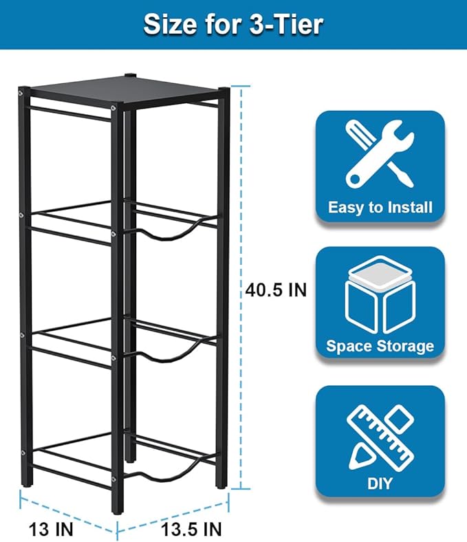 mocomax 5 Gallon Water Jug Rack, 4 Tier Detachable Water Bottle Holder With Storage Shelf, Heavy Duty Water Jug Dispenser Stand Organizer for Kitchen, Office, Home, Black